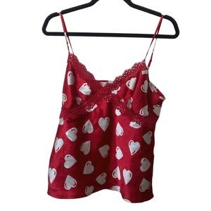 Vintage 90s Red Silky Heart Loungewear Set